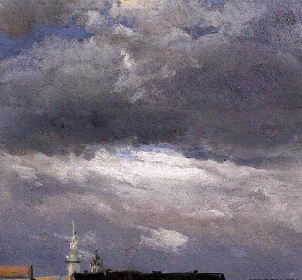 johann christian Claussen Dahl Cloud Study, Thunder Clouds over the Palace Tower at Dresden Sweden oil painting art
